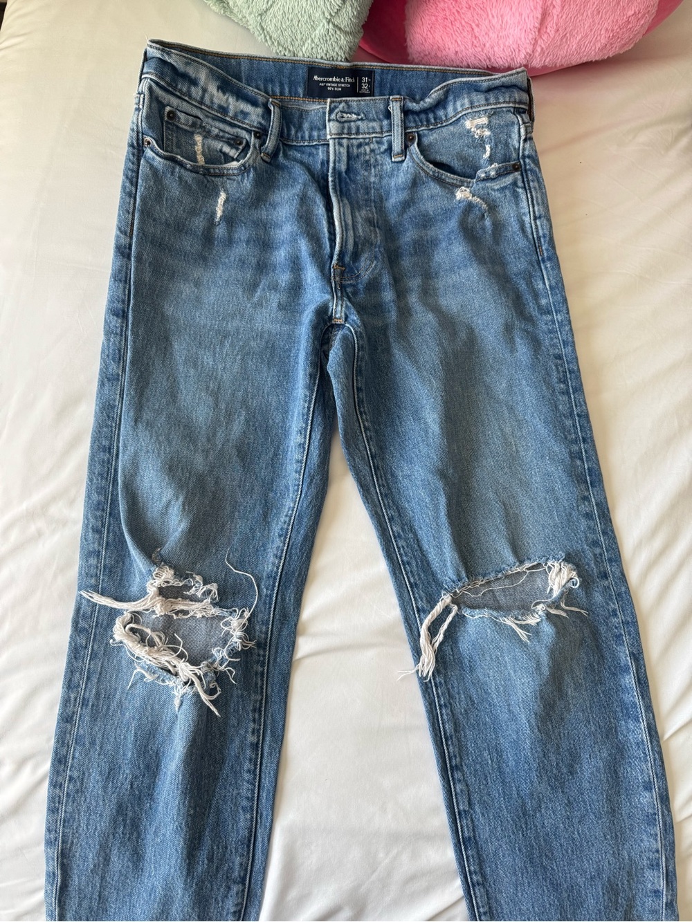 Men's Distressed Blue Jeans - Classic Rigid Denim Abacrombie